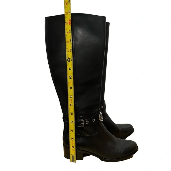 Michael Kors Tall Black Leather Boots size 6 silver hardware - Picture 8 of 9